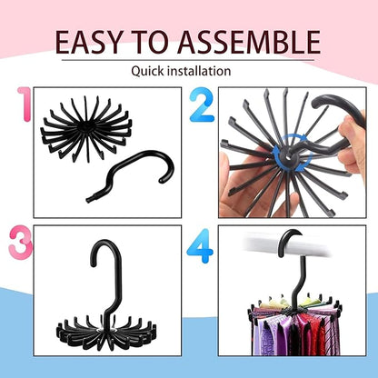 Circular Tie Hanger Updated Twirl Tie Rack Adjustable Twirl Tie Rack Tie Belt, Multipurpose Organizer for Closet Storage(Black)