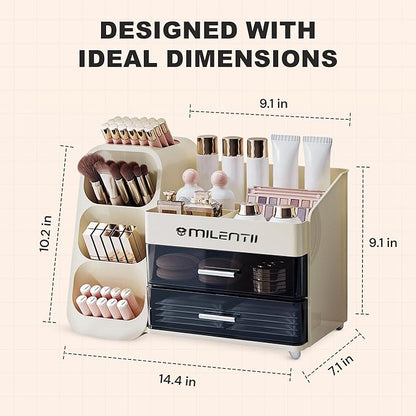 Makeup Organizer with Drawers, Large Capacity Cosmetic & Skincare Storage Box, Countertop Vanity Organizer for Bathroom, Bedroom & Dresser, ABS Plastic Makeup Storage Organizer, Ivory