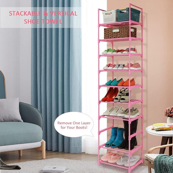 LNYZQUS 5-Tier Small Kids Shoe Rack Organizer, Pink Toddler Shoe Shelf Shoe Stand for Closet Narrow Space,Mini Shoe Storage Rack Short Shoe Tower for Women & Girls(Full Pink)