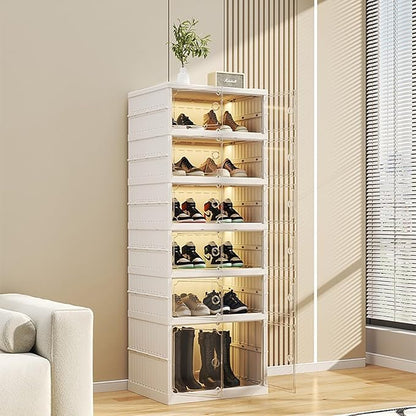 Folding Shoe Storage Cabinet with Clear Magnetic Doors, 6-Tier No-Assembly Shoe Rack Organizer, Stackable Large Capacity Shoe Box for Entryway, Closet, Fits Boots & Sneakers
