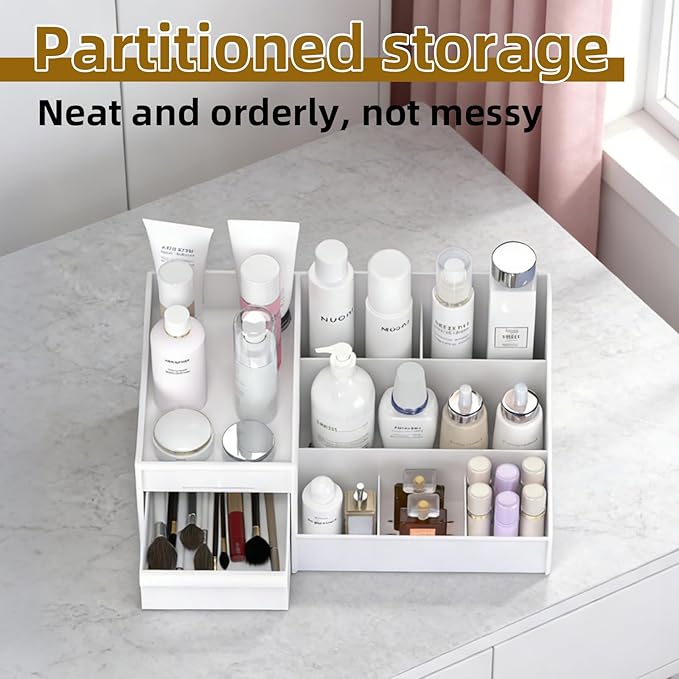 Men Cologne Organizer, Perfume Stand Tray, Countertop Organizer With Drawers for Cologne, Deodorant, Beard, Shaving Lotion, Perfume & Skincare - Perfect for Bathroom & Bedroom Storage (White)