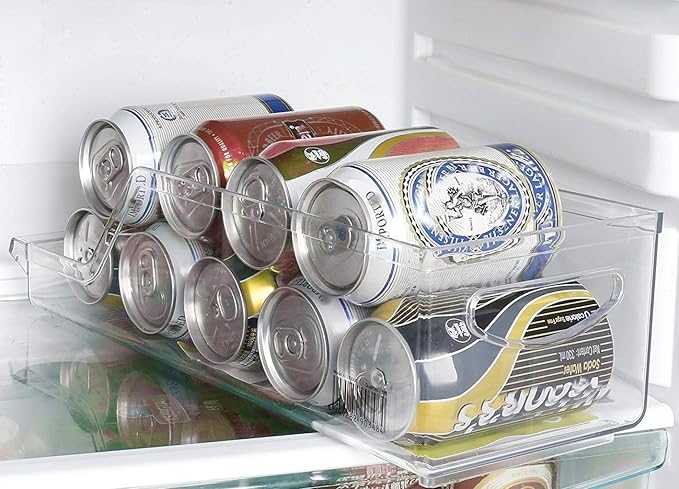 Dependable Industries inc. Essentials Refrigerator Soda Can Organizer for Fridge and Pantry – Clear Plastic Drink Dispenser Bin Holds 9 Standard 12 oz Cans