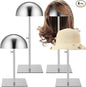 Sintuff 4 Pcs Hat Display Stand:adjustable 7.9-15.7inch Wigs Head Holder Stand Non Slip Stainless Steel Metal Rack for Multiple Hats Wig Storage Styling Practice(Silver,Square Base)