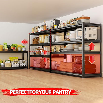 63" H Garage Shelving 2400LBS Capacity Heavy Duty Storage Shelves, Adjustable 4 Tier Metal Industrial Shelf for Kitchen, Utility Room, Warehouse and Basement,12'' Dx35.43'' Wx63'' H, Black