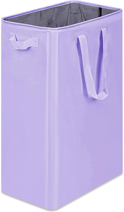 efluky Slim Laundry Basket, Narrow Laundry Hamper with Handles, Collapsible Dirty Clothes Hamper, Tall Laundry Bin for Laundry Room, Dorm and Bedroom, 19.8 Gallon (75L) Light Purple