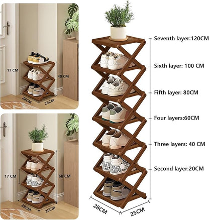 YYW Shoe Rack, Foldable Bamboo Shoes Shelf, Freestanding Shoe Storage Organiser for Entryway, Bedroom, Closet, Hallway - Functional, Natural Shoe Rack (Brown, 4 Layers)