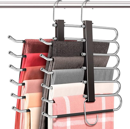 HUITEM Space Saving 6 Tier Pant Hangers, Anti-Slip, Stainless Steel, 2 Pack, Black