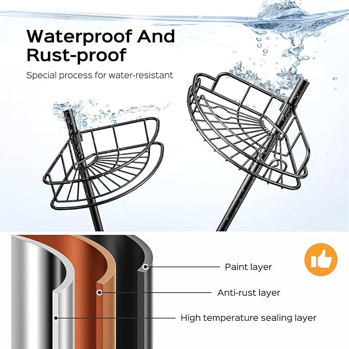 HAMITOR Corner Shower Caddy Tension Pole: 4-Tier Rust-Resistant Adjustable Bathroom Organizer Shelves - 47-121 Inch No-Drill Quick Installation - Space-Saving Storage for Renters Families - Black