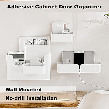 Adhesive Cabinet Door Organizer, Bathroom Wall Mount Storage Rack, Bedside Shelf Organizer Door Rack Shelves Holder for Sink Kitchen Bathroom RV Pantry Bedroom Closet Laundry Office (White-2 Pack)