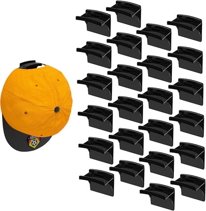 24 Pack Adhesive Hat Rack for Wall, Hat Organizer for Baseball Caps, Strong Multi-Purpose Hat Hooks, Hat Holder Hanger on Wall, Door, Closet, No Drilling (Black)