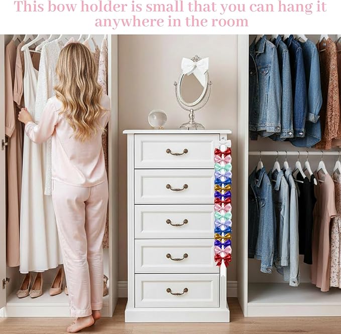 8 Pcs Bow Holder for Girls Hair Bows, Ribbon Hair Bow Organizer for Girls Women, Wall Hanging Clip Hairs Accessories Organizer Bedroom College Dorm Decor(White)(White)