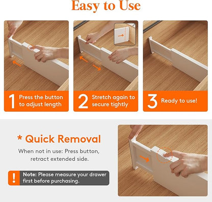 Lifewit 10 Pack 5" High Drawer Dividers 34-56cm/13.5-22" Adjustable Drawer Organizer for Clothes/Utensils, Expandable Drawer Separator in Dresser/Kitchen/Bedroom/Office Organization & Storage White