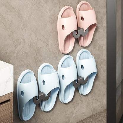 Slipper Rack, 6Pcs Wall Mounted Carbon Steel Shoe Hanger with Adhesive Hanger, Multi-Purpose Wall Hooks for Hanging(Grey)