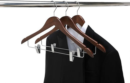 Quality Wooden Skirt Hangers with Clips 80-Pack Walnut Pants Hangers with Adjustable Chrome Metal Clips, Swivel Hook, Coat, Jacket, Blouse Suit Hangers (Walnut - Chrome Hook, 80)