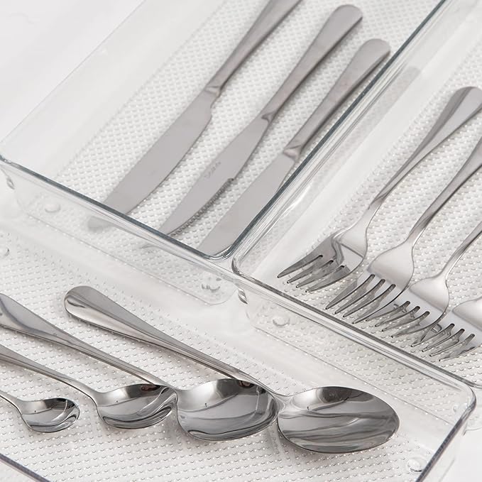 3 Pack Large Clear Plastic Drawer Organizer Tray Cutlery Utensil Makeups Drawer Organizers 12" X 6"