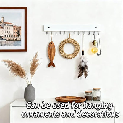 2 PCS White Hanging Jewelry Organizer, Wooden Wall Mounted Necklace Holder with 28 Hooks, Jewelry Display Hangers, Coat Rack Belt Organizer for Bags, Ties, Keys(White)
