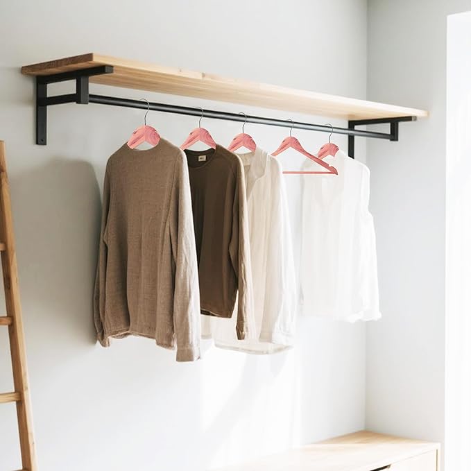 Quality Wooden Clothes Hangers, Solid Wood Suit & Coat Hangers with Pants Bars, Swivel Hook, Shoulder Notches, Heavy Duty Hangers for Shirts, Jackets, Dresses & Trousers(Cedar Wood/24-Pack)