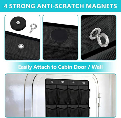 Esoes Cruise Ship Magnetic Door Organizer, 24 Pockets Magnetic Behind the Door Shoe Rack-4 Strong Anti-Scratch Magnets, Over the Door Organizer Cruise Essentials Storage for Cruise Cabin Travel