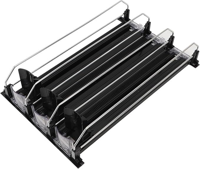 Drink Dispenser for Refrigerator, Self Pushing Soda Can Organizer Adjustable Divider for Refrigerator Supermarket (Black)