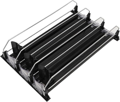 Drink Dispenser for Refrigerator, Self Pushing Soda Can Organizer Adjustable Divider for Refrigerator Supermarket (Black)