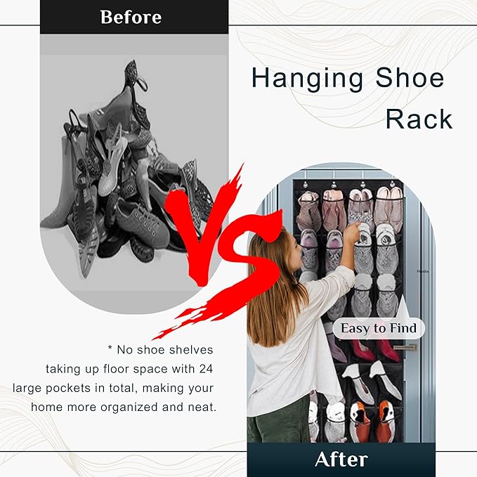Over the Door Shoe Organizer 24 Extra Large Pockets Hanging Shoe Rack Holder for Closet Storage Hanging Shoe Organizer