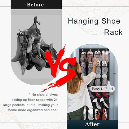 Over the Door Shoe Organizer 24 Extra Large Pockets Hanging Shoe Rack Holder for Closet Storage Hanging Shoe Organizer
