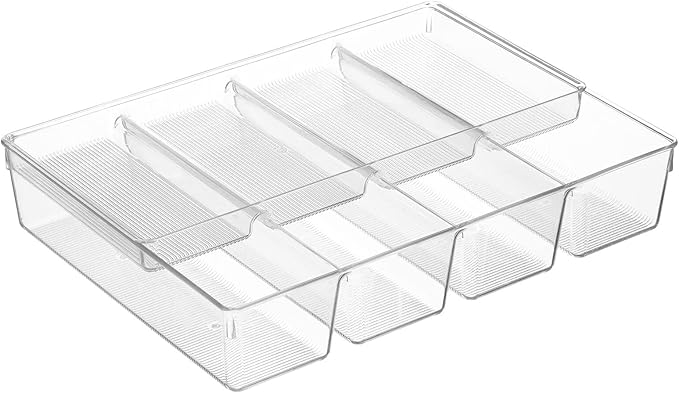 mDesign Plastic Kitchen Drawer Organizer Tray Set - Horizontal Storage Bin for Organizing Cutlery, Flatware, Silverware, Utensil, and Appliances - Ligne Collection - Clear