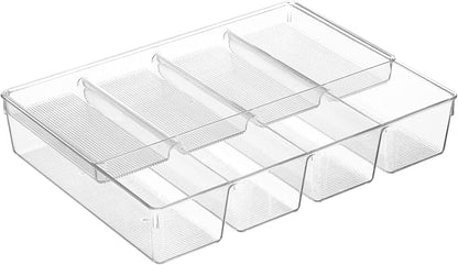 mDesign Plastic Kitchen Drawer Organizer Tray Set - Horizontal Storage Bin for Organizing Cutlery, Flatware, Silverware, Utensil, and Appliances - Ligne Collection - Clear
