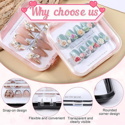 4 Pcs Press On Nail Storage Box with 30Pcs Adhesive Double Sided Tape and 8 Pcs Cards, Press on Nails Packaging, Acrylic Nails Display Box, Nail-Box Organizer for Nail Salon (4 Colors)