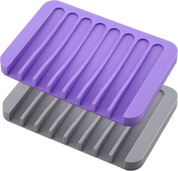 2pcs Self Draining Soap Holder Rack, Advanced Silicone Soap Dish Tray, Waterfall Drain, Suitable for Bathrooms, Kitchens, and Bathtubs, Extending Soap Life, Keeping Bars Dry and Easy to Clean (2)
