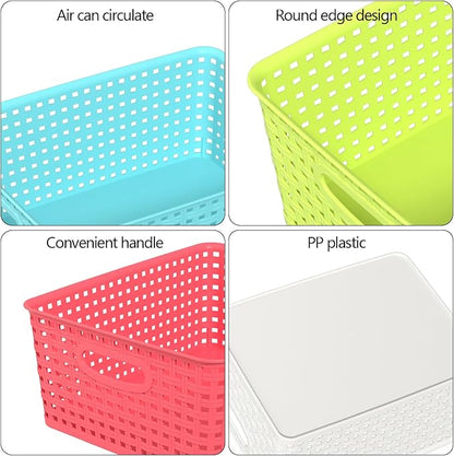 Medium Plastic Woven Storage Basket, Colorful Storage Basket, 4 Packs