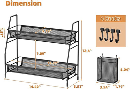 VITVITI 2-Tier Bathroom Organizer Countertop, Metal Wire Mesh Bathroom Counter Organizer Storage with Basket Hooks, Vanity Tray Shelf, Kitchen Spice Rack, Black