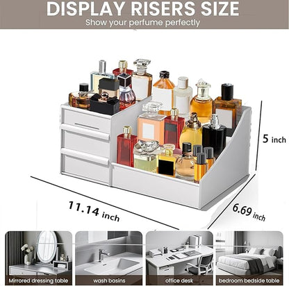 Mens Perfume Organizer, Mens Cologne Organizer,Countertop Organizer With Drawers for Cologne, Deodorant, Beard, Shaving Lotion, Perfume & Skincare - Perfect for Bathroom & Bedroom Storage (White)