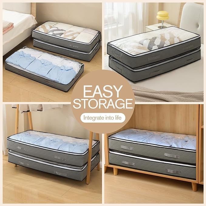 90L Under Bed Storage Containers, Foldable black Underbed Storage Bags - Closet Organizers and Storage Bins for Wrapping Paper, Blanket, Clothing, Comforter, Sweaters, Pillows, Linen Sheets