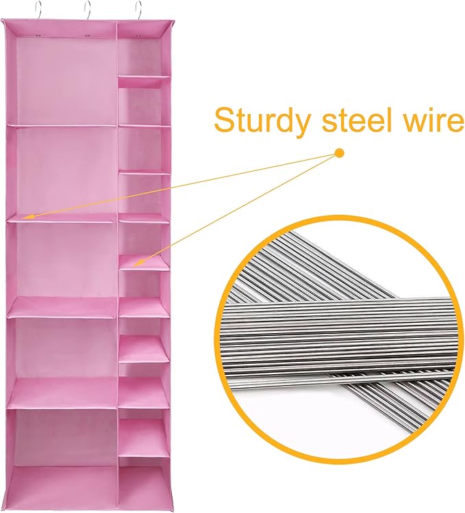 Closet Organizers and Storage Shelves, 15 Sections Hanging Shoe Closet Storage Organizer, Space-Saving Shoe Rack Holder Hanger, Pink
