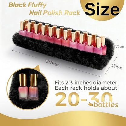 Care&More YJ 15 Inch Nail Polish Shelves, 4-Pack Fuzzy Display Nail Polish Rack for Storing Nail Bottles, Sunglasses, Essential Oils, Plush Soft Black
