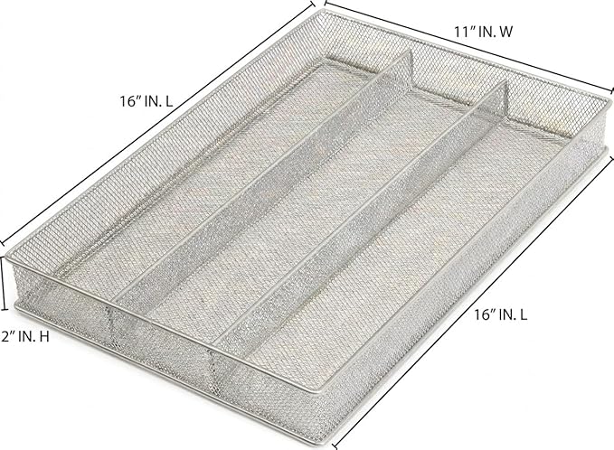 YBM Home Metal Silverware Organizer for In-Drawer Cutlery Storage, 3 Compartment Mesh Cutlery Flatware Tray Sorts Kitchen Utensils, Great for Office Supplies 1150s