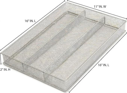 YBM Home Metal Silverware Organizer for In-Drawer Cutlery Storage, 3 Compartment Mesh Cutlery Flatware Tray Sorts Kitchen Utensils, Great for Office Supplies 1150s