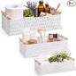 Boao 3 Pcs Boho Storage Wicker Baskets Handmade Woven Decorative Paper Rope Baskets for Organizing with Handle Countertop Toilet Paper Storage Container for Toilet Tank Top(White,Rectangle)