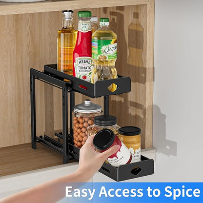 BOIVSHI Pull Out Spice Rack Organizer, 2-Tier Vertical Spice Rack, Height Adjustable for Kitchen Cabinet (5.3''Wx10.8''Dx9.2''H, Metal Black)