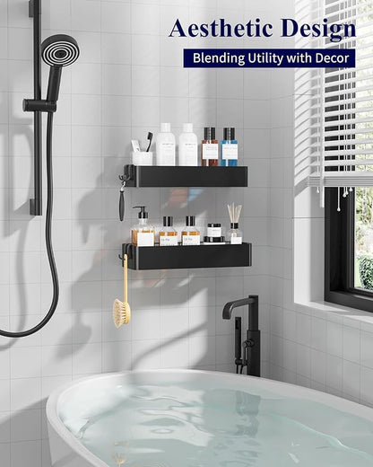 Kitsure Shower Caddy - 2 Pack Adhesive Shower Organizer, Rustproof Metal Shelves, No-Drill Bathroom Organizers and Storage, Black, XX-Large