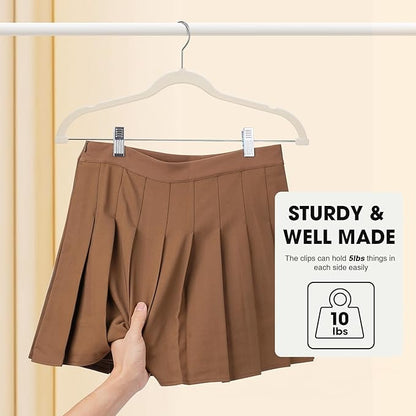24-Pack Beige Velvet Hangers with Clips Adjustable,Adult Hangers,Heavy-Duty,Felt,Non-Slip,Space Saving,Slim Outfit Hanger for Pants, Skirts, Suits,Coats, Dresses ect.