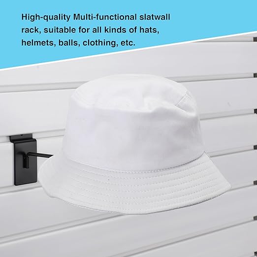 Kigley 12 Pcs Hat Display Wall Mount, Metal Hat Helmet Rack Retail Store Display Shelves Organizer, Slat Wall Accessories for Home Retail Shop Racks Craft Show Garage (Black)