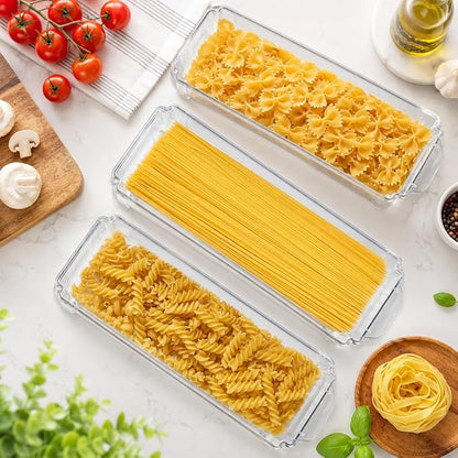 3 Pack Pasta Storage Container Plastic Spaghetti Food Storage Box, Airtight Spaghetti Noodle Holder Rectangular Chopstick Storages Box for Spaghettis, Pasta, Noodles, Eggs, Fruits Snacks
