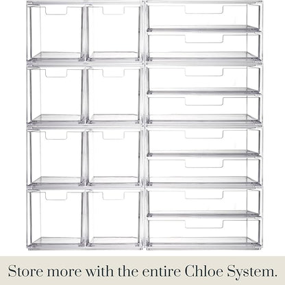 STORi Chloe Stackable Makeup Holder & Drawer Organizer Set, Clear, BPA-Free Plastic, Made in USA, Organize Brushes, Cosmetics & Beauty Essentials