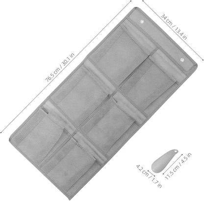 Wall-mounted Shoe Organizer Rack with 6 Mesh Pockets and Hooks, Vertical Hanging Door Shoe Storage Bag with Shoehorn, Space-saving Closet and Bathroom Sneaker Storage, 2pcs