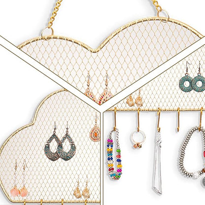 Rolin Roly Earring Display Shelf, Jewelry Organizer with 8 Hooks, Cloud Shaped Hanging Earring Holder, for Necklace Key Chain, Wall Decoration