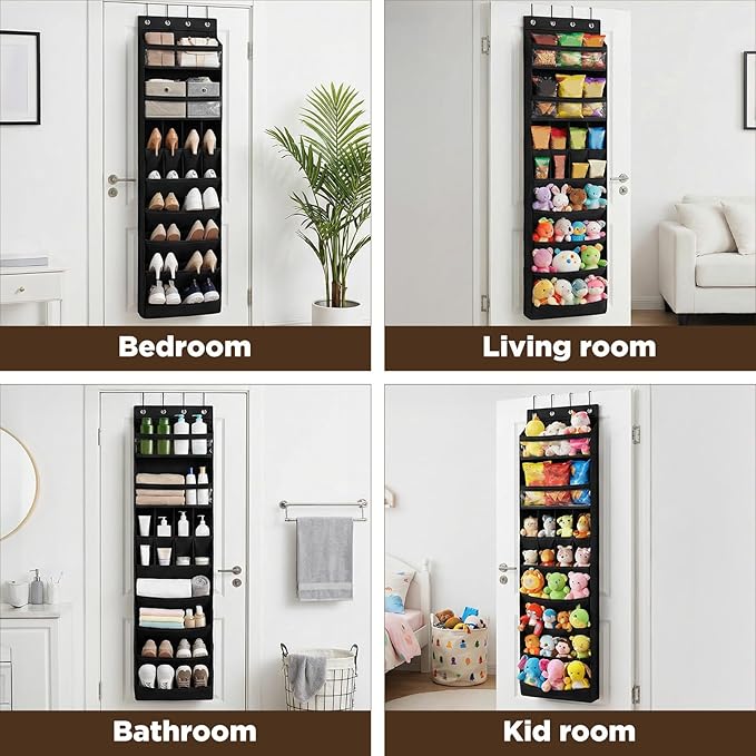 8 tiers Door Back Organizer, Multifunction Over the Door Hanging Shoe Rack with Oxford Fabric Deep Pockets, 66.9 x 16.5 x 5.9 Inches Storage Organizer (Black)
