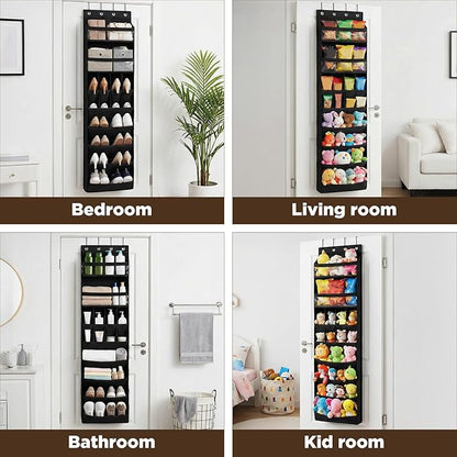 8 tiers Door Back Organizer, Multifunction Over the Door Hanging Shoe Rack with Oxford Fabric Deep Pockets, 66.9 x 16.5 x 5.9 Inches Storage Organizer (Black)