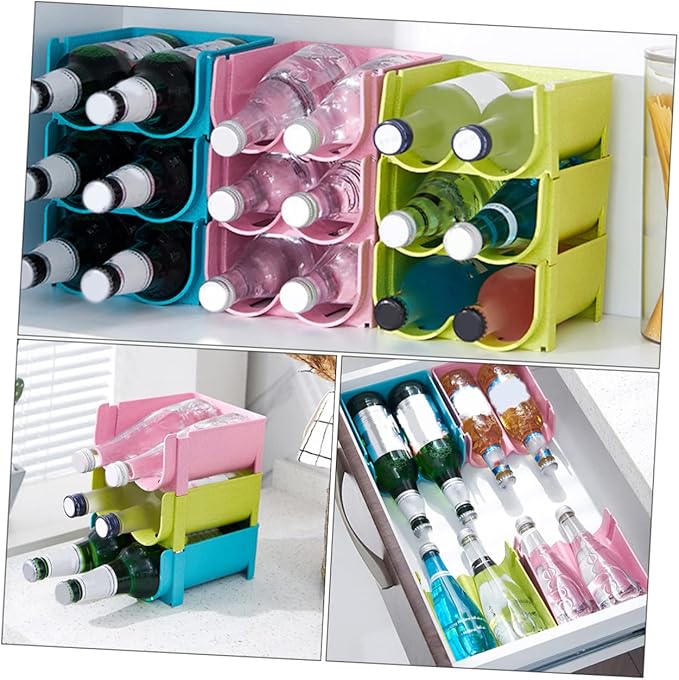 PRETYZOOM 3pcs Stackable Drink Box Organizer for Refrigerator Non-skid Storage Container for Wine and Canned Beverages Design Green Blue and Pink Home Use